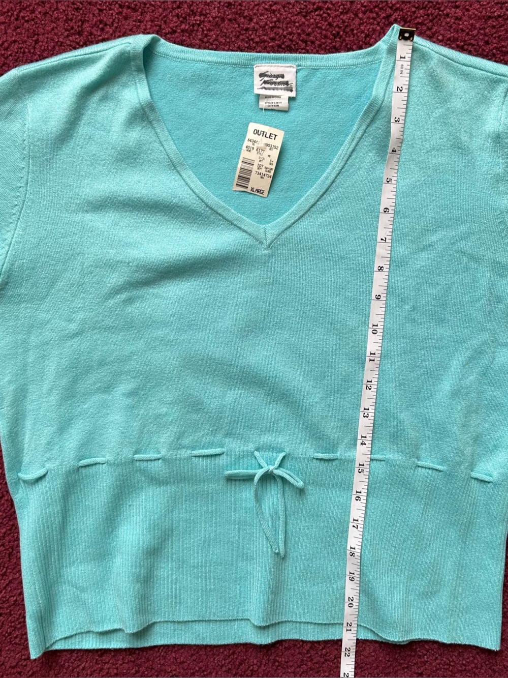 Giorgio Fiorlini Collection Turquoise V-Neck Sweater with Waist Tie - Picture 5 of 7